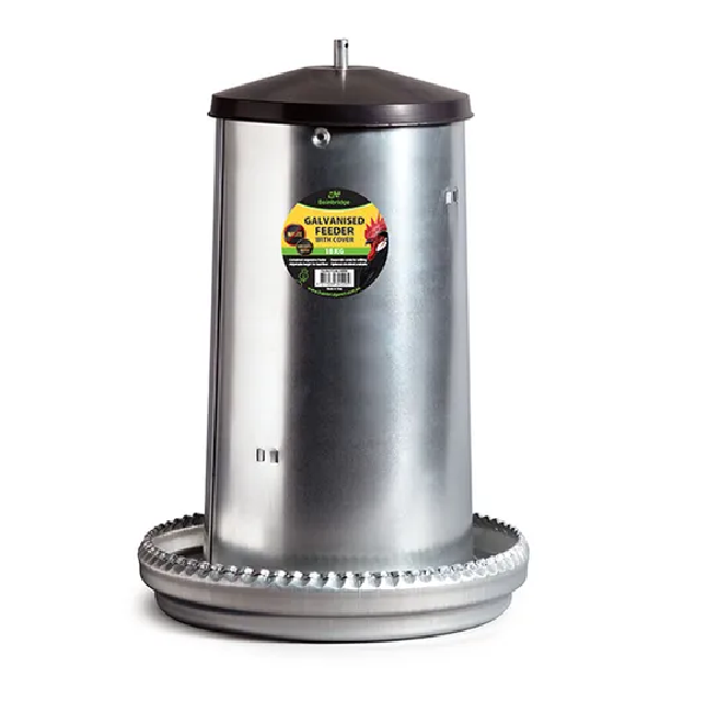 GALV. POULTRY FEEDER W COVER - 18KG