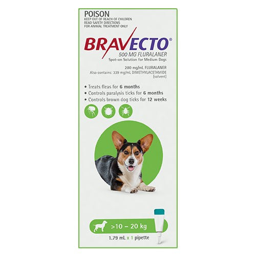 BRAVECTO SPOT ON DOG 10 - 20KG GREEN