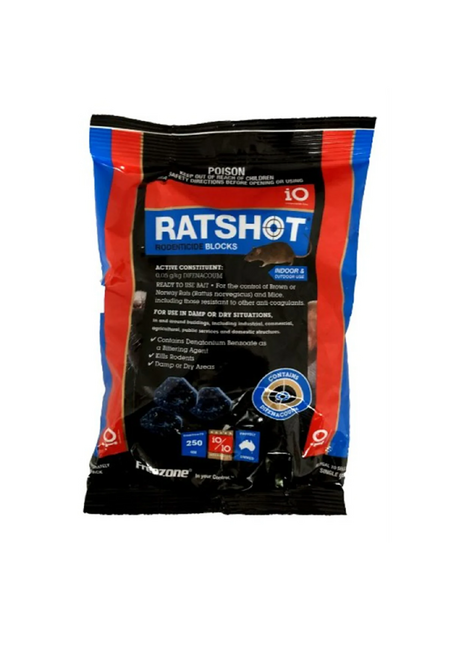 IO RATSHOT BLOCKS 250GM BLUE DIFENACOUM